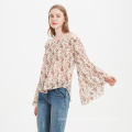 Fashion Spring Trend Women Floral Printed Ruffles Lantern Long Sleeve Casual Blouses Tops